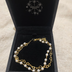 Pulseira Dupla Coração Pérola Folheado a Ouro