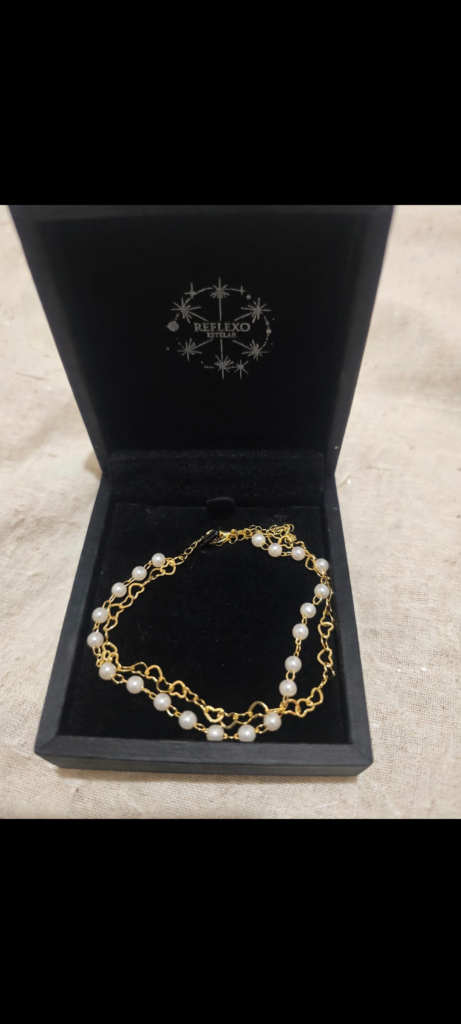 Pulseira Dupla Coração Pérola Folheado a Ouro