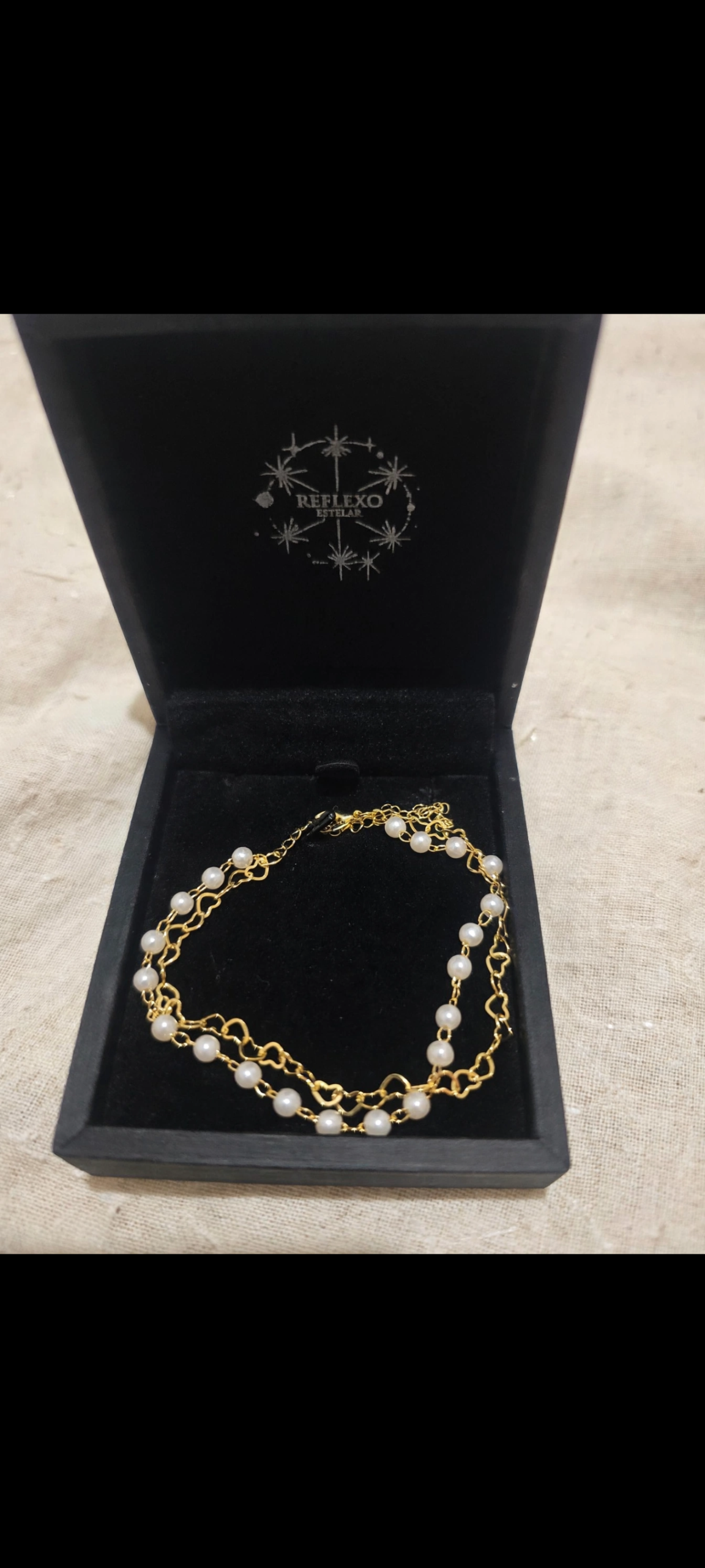Pulseira Dupla Coração Pérola Folheado a Ouro