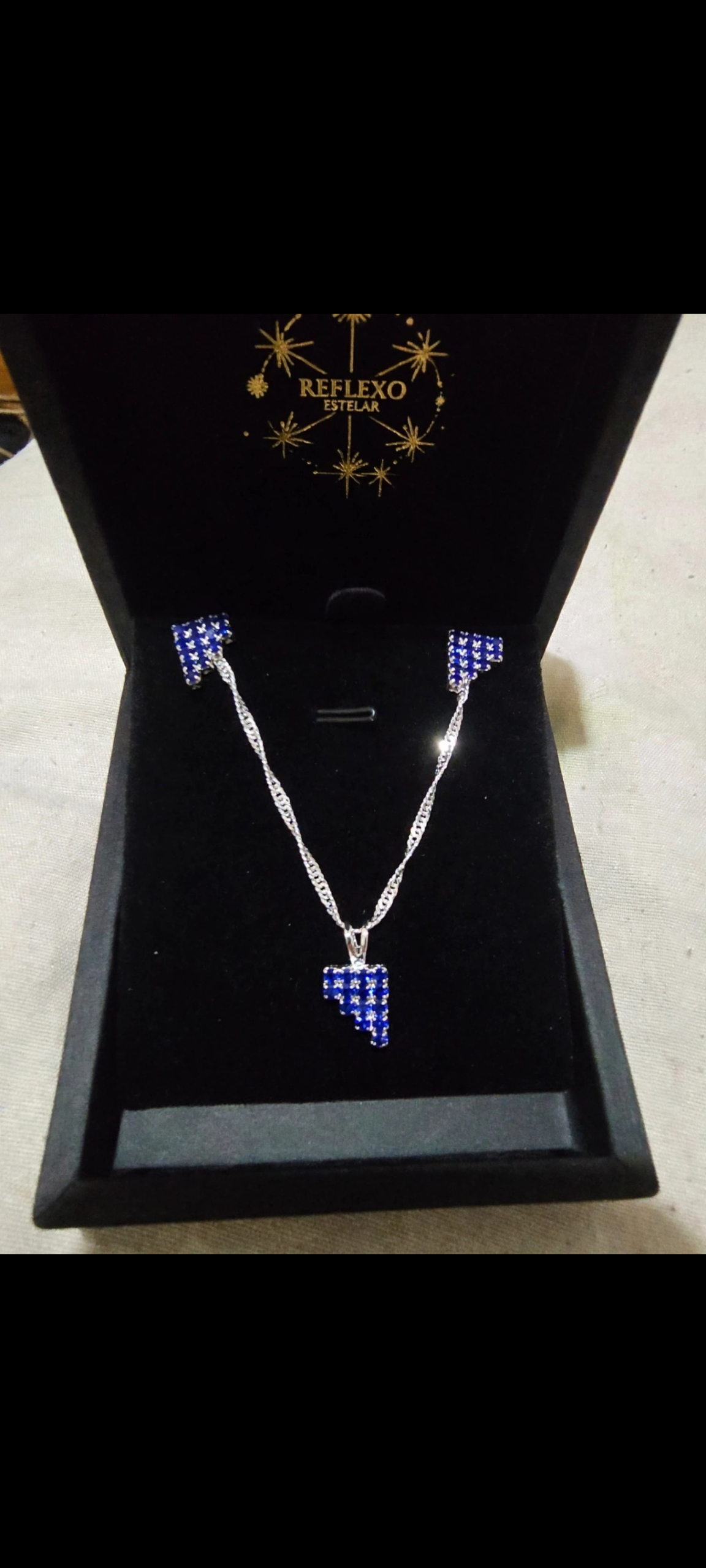 Conjunto Safira Coração Geométrico Folheado a Prata